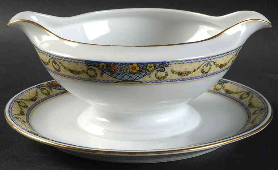 The Arlington (White Border & Center) Gravy Boat with Attached Underplate by Thomas-1