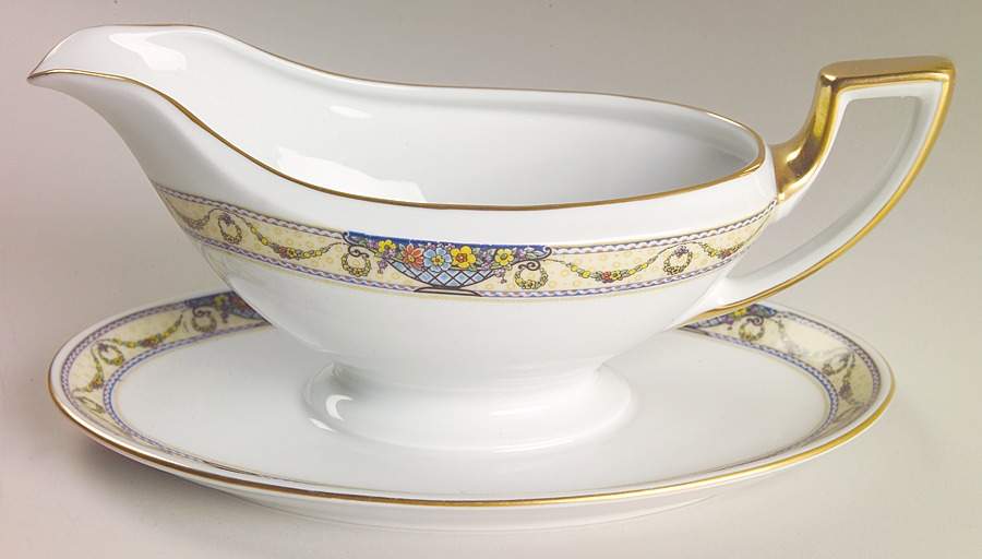 The Arlington (White Border & Center) Gravy Boat with Attached Underplate by Thomas-1