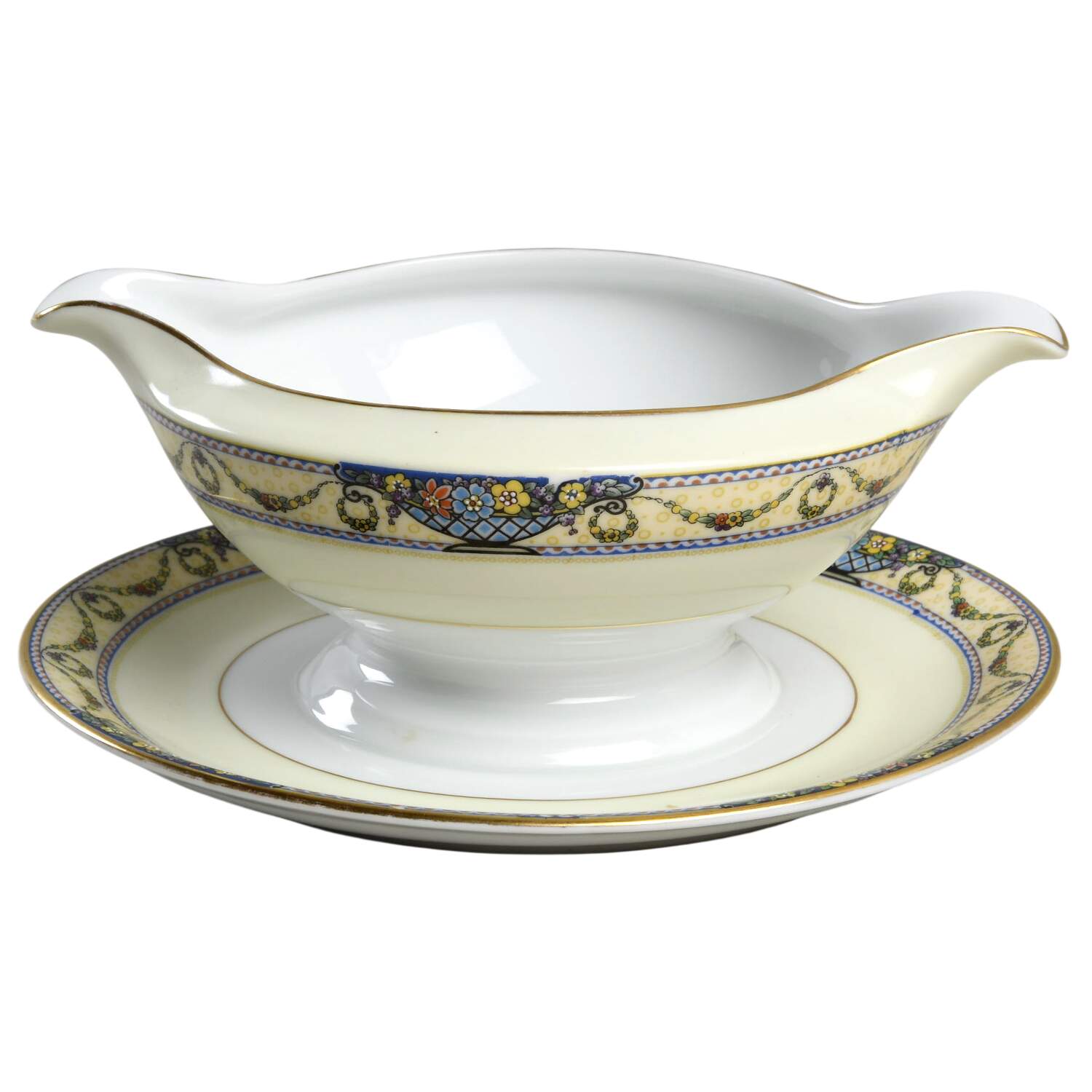 The Arlington (White Cream Border) Gravy Boat with Attached Underplate by Thomas-1