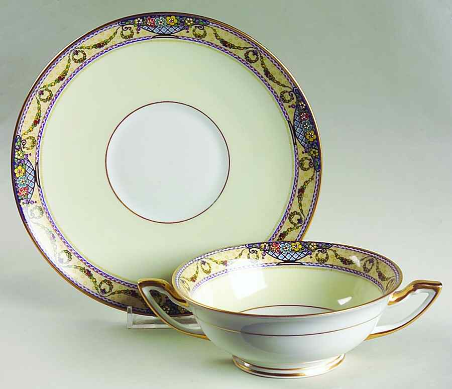 The Arlington (White Cream Border) Footed Cream Soup Bowl & Saucer Set by Thomas-1