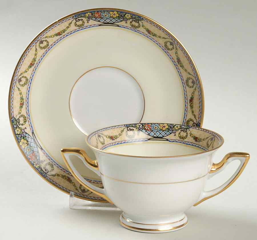 The Arlington (White Cream Border) Footed Bouillon Cup & Saucer by Thomas-1