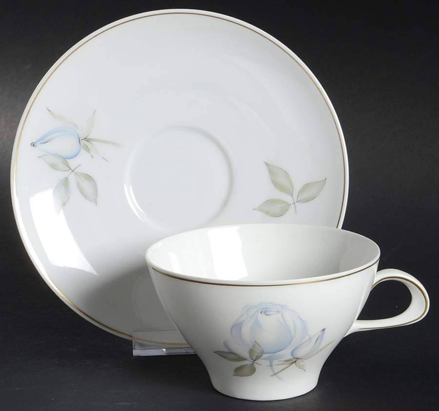 Blue Rose (Gold Trim) Flat Cup & Saucer Set by Thomas-1