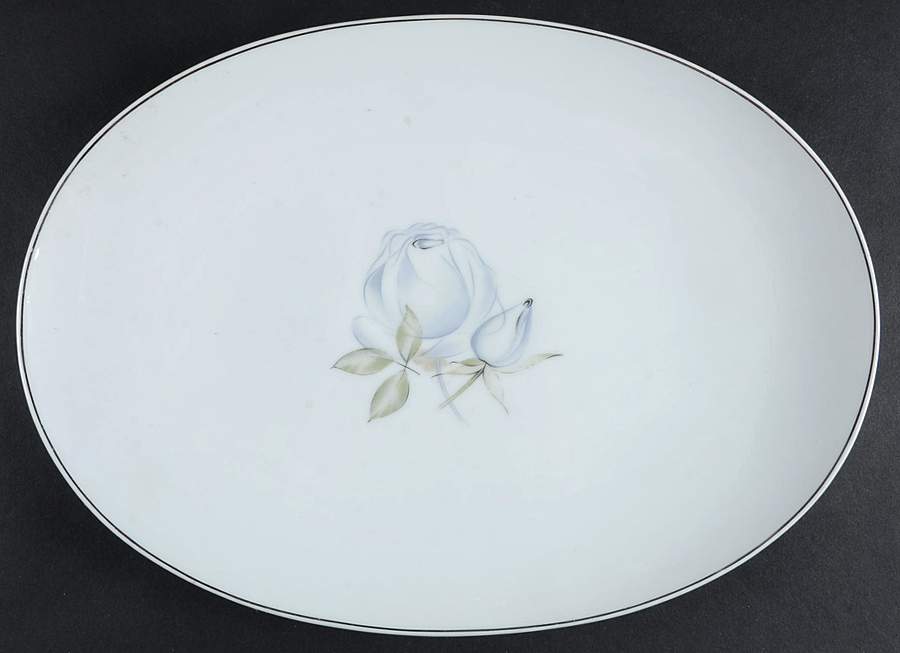 Blue Rose (Platinum) 13" Oval Serving Platter by Thomas-1