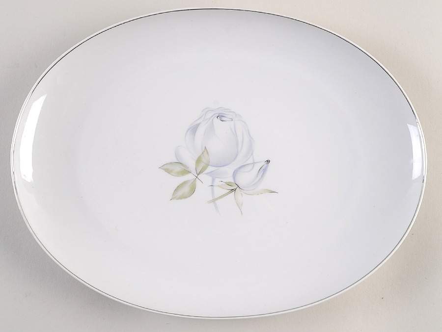 Blue Rose (Platinum) 12" Oval Serving Platter by Thomas-1