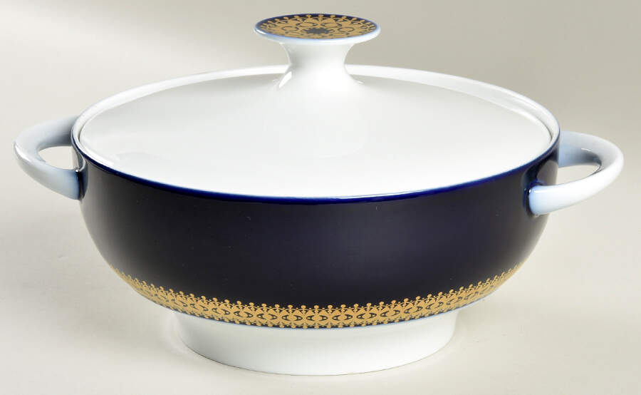 Cobalt Gold Round Covered Vegetable by Thomas-1