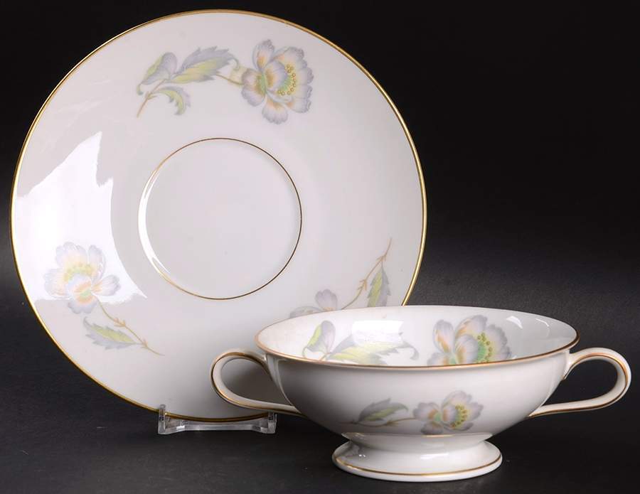 Pastel Poppy (Smooth) Footed Cream Soup Bowl & Saucer Set by Thomas-1