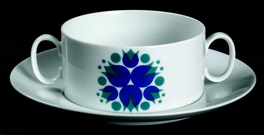 Pinwheel Blue Flat Cream Soup Bowl & Saucer Set by Thomas-1