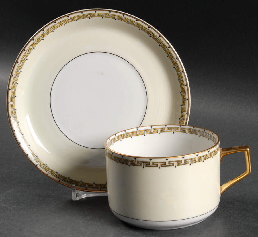 Athena (Yellow Key) Flat Cup & Saucer Set by Thun-1