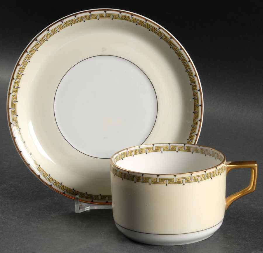 Athena (Yellow Key) Flat Cup & Saucer Set by Thun-1