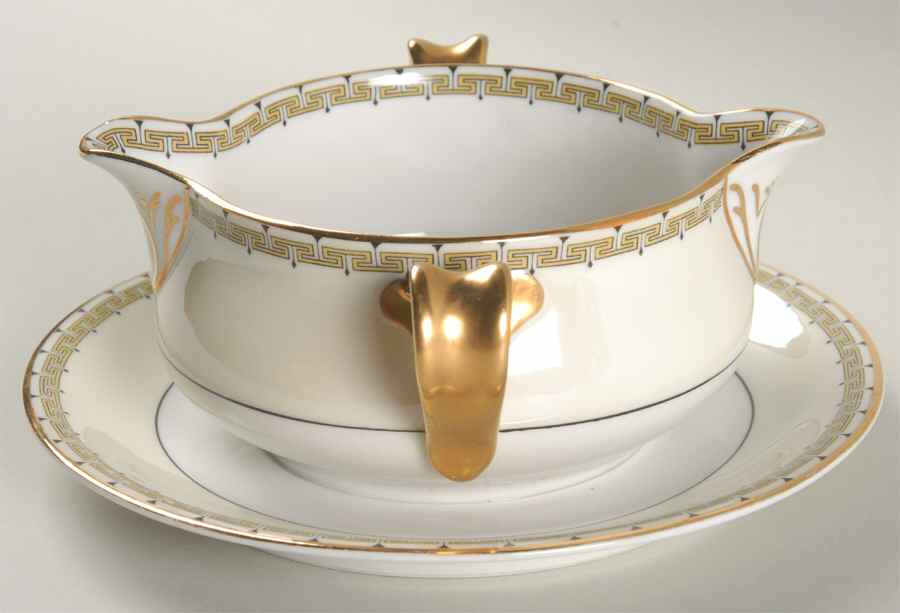 Athena (Yellow Key) Gravy Boat with Attached Underplate by Thun-1