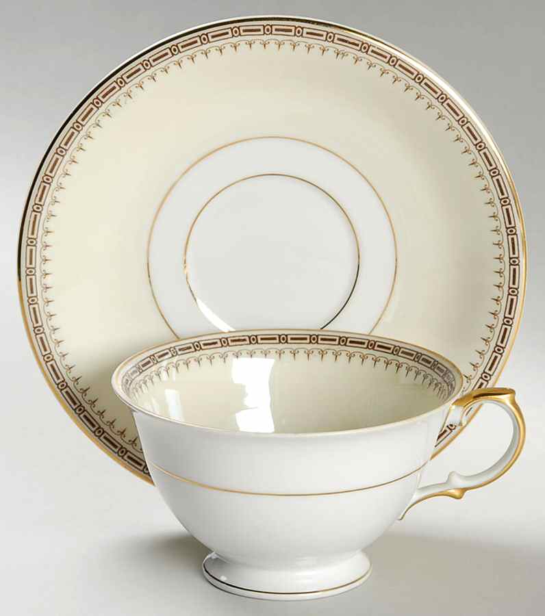 Athena (Brown Blocks) Footed Cup & Saucer Set by Thun-1
