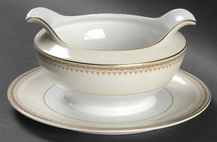 Athena (Brown Blocks) Gravy Boat with Attached Underplate by Thun-1