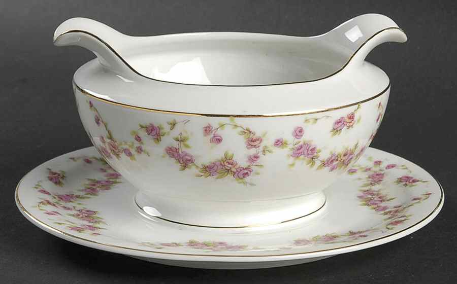 Bridal Rose (Smooth) Gravy Boat with Attached Underplate by Thun-1