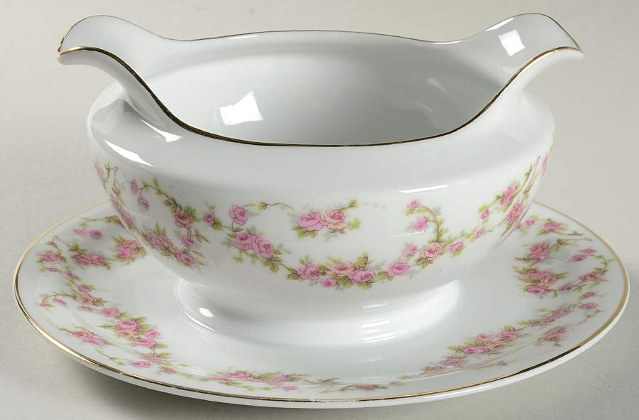 Bridal Rose (Smooth) Gravy Boat with Attached Underplate by Thun-1