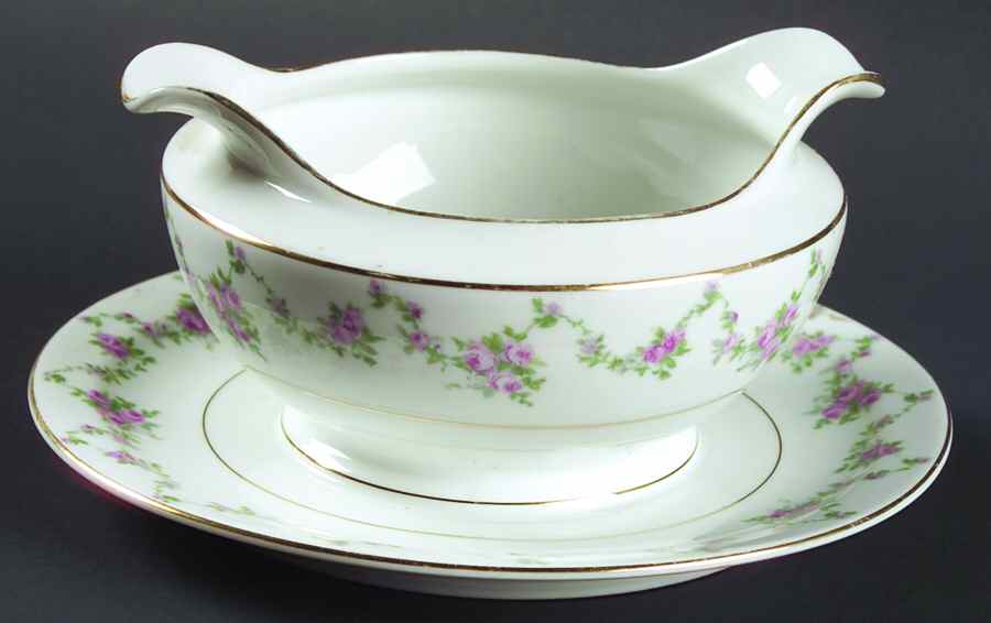 Garland Rose Gravy Boat with Attached Underplate by Thun-1