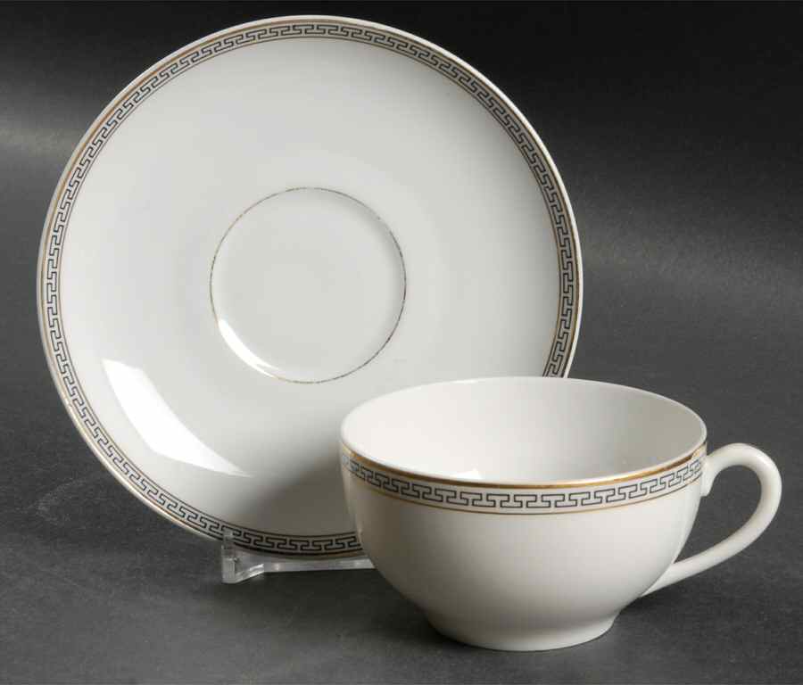 Greek Key Flat Cup & Saucer Set by Thun-1