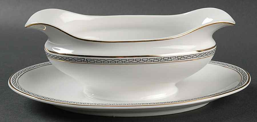 Greek Key Gravy Boat with Attached Underplate by Thun-1