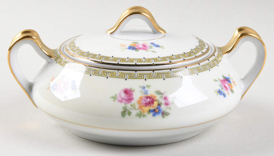 Rosemary (Floral, Greek Key Design) Sugar Bowl & Lid by Thun-1