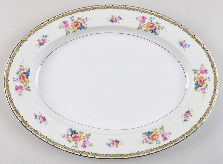 Rosemary (Floral, Greek Key Design) 14" Oval Serving Platter by Thun-1