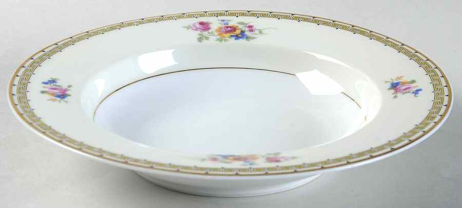 Rosemary (Floral, Greek Key Design) Rim Soup Bowl by Thun-1