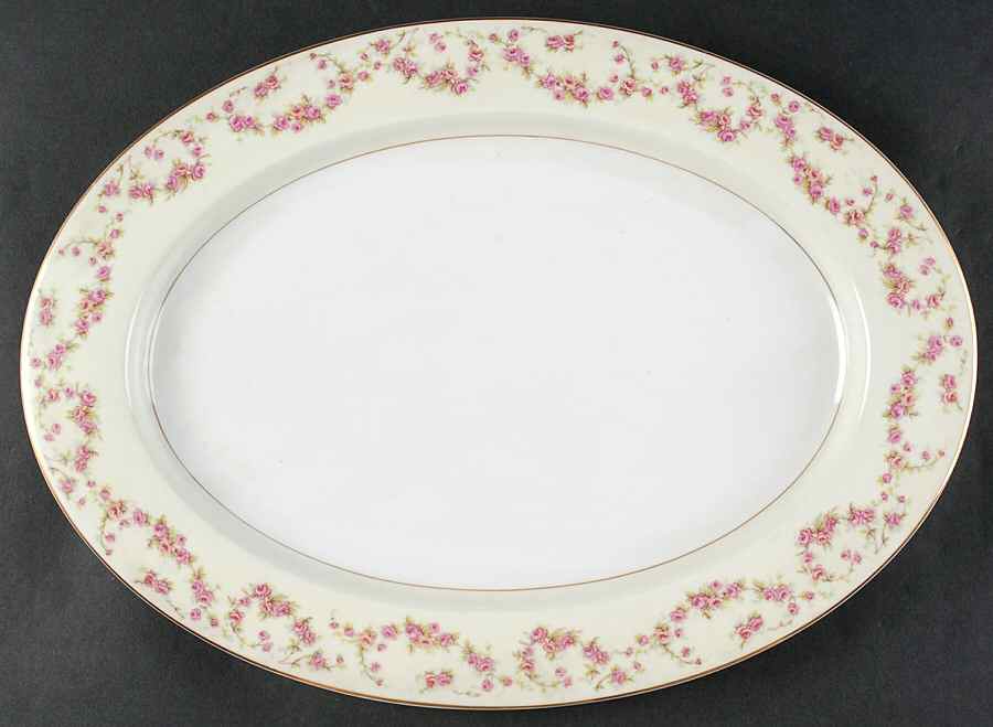 Rosemary (Small Pink Roses) 16" Oval Serving Platter by Thun-1