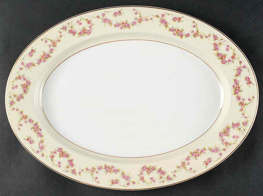 Rosemary (Small Pink Roses) 14" Oval Serving Platter by Thun-1