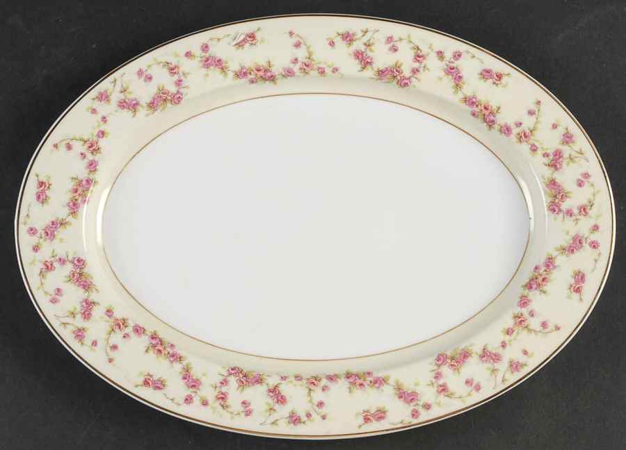 Rosemary (Small Pink Roses) 12" Oval Serving Platter by Thun-1