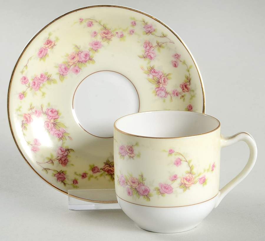 Rosemary (Small Pink Roses) Flat Demitasse Cup & Saucer Set by Thun-1