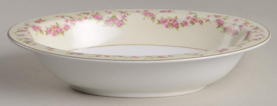 Rosemary (Small Pink Roses) 10" Oval Vegetable Bowl by Thun-1