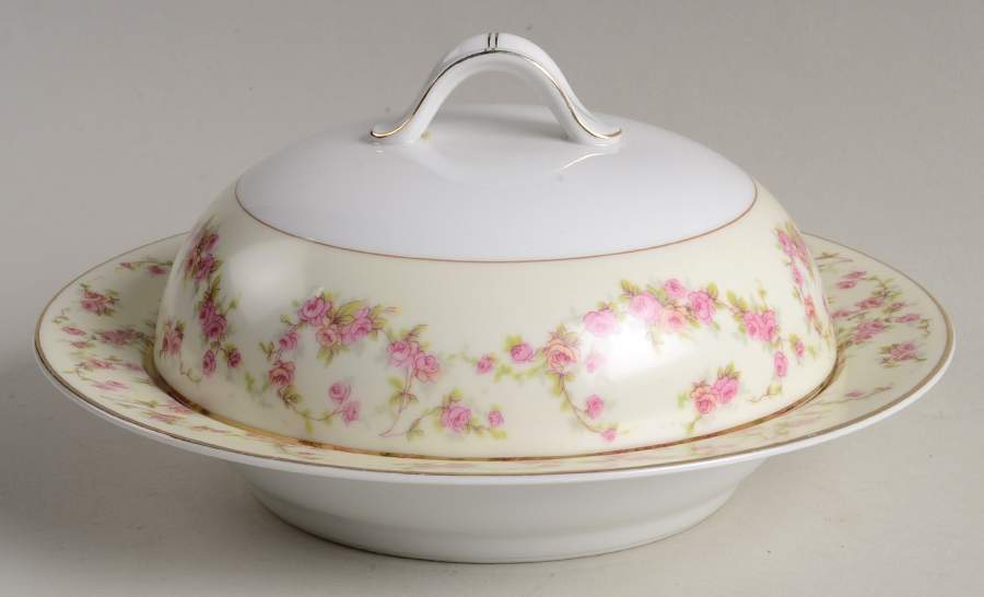 Rosemary (Small Pink Roses) Round Covered Butter by Thun-1