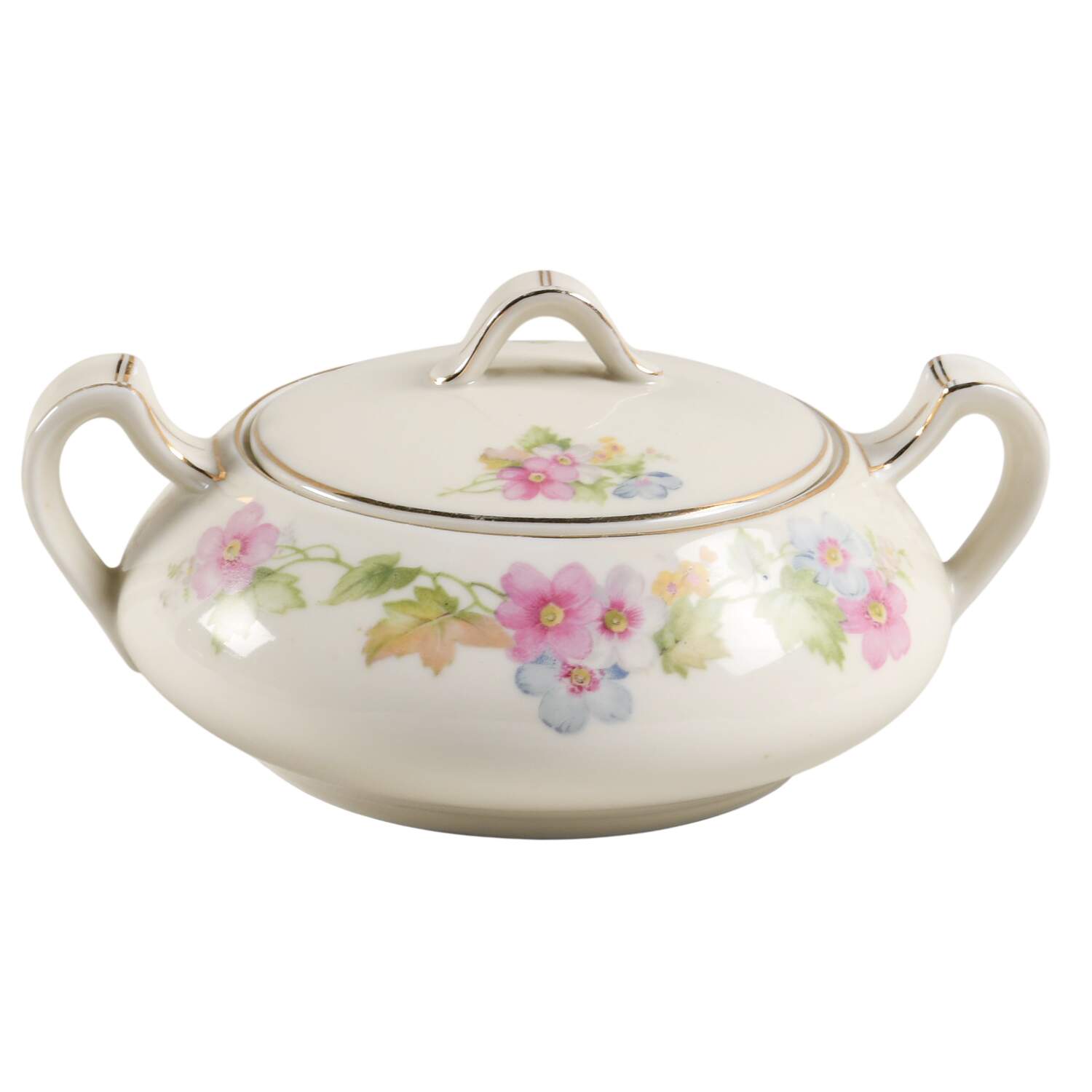 Springtime (Ivory Background, Pink Blue Gray) Sugar Bowl & Lid by Thun-1