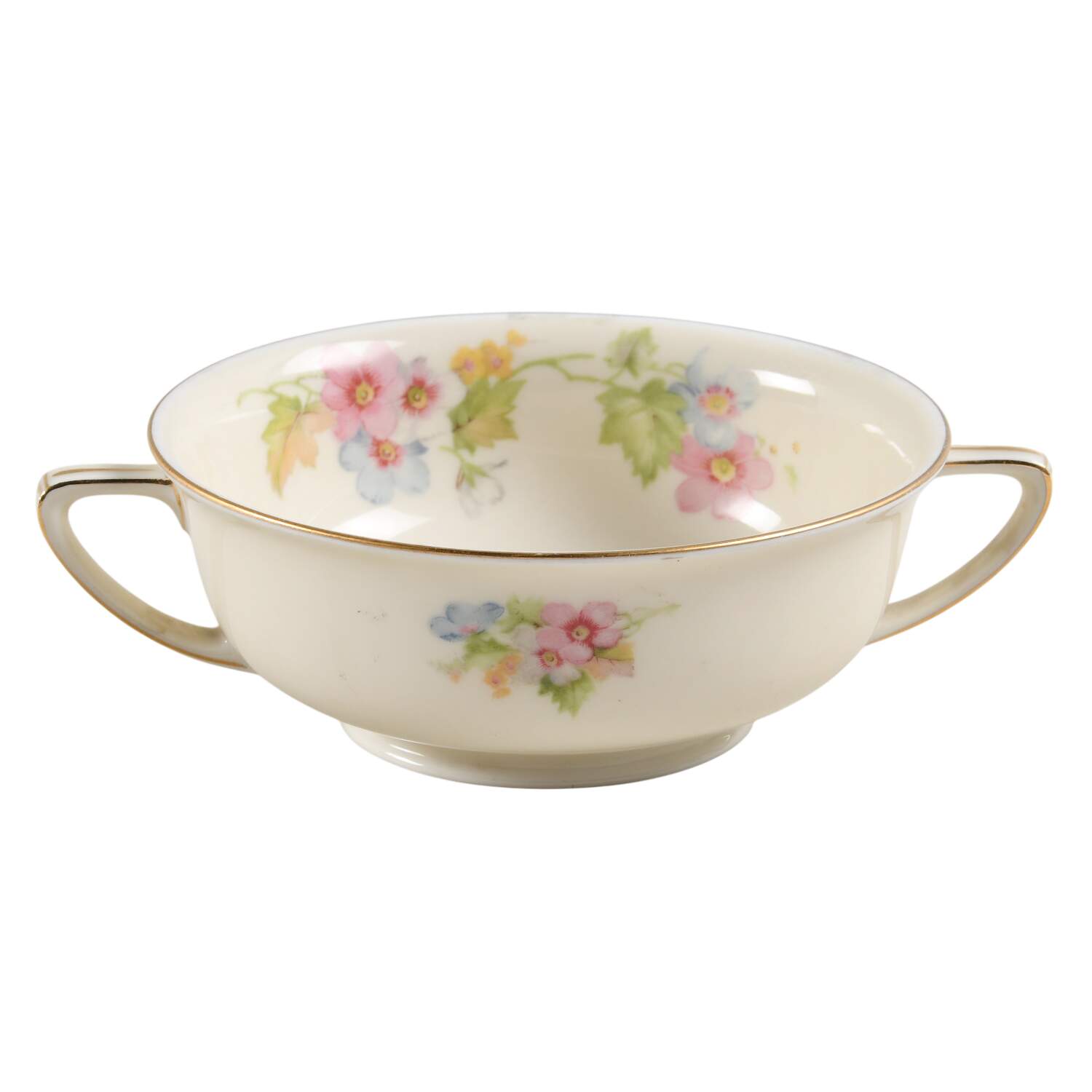 Springtime (Ivory Background, Pink Blue Gray) Footed Cream Soup Bowl by Thun-1