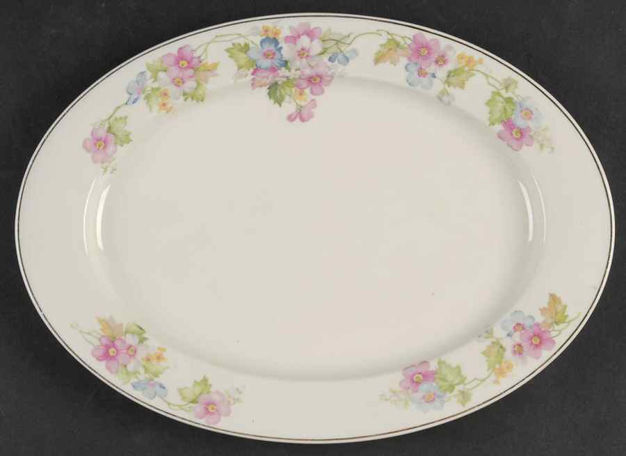 Springtime (Ivory Background, Pink Blue Gray) 12" Oval Serving Platter by Thun-1