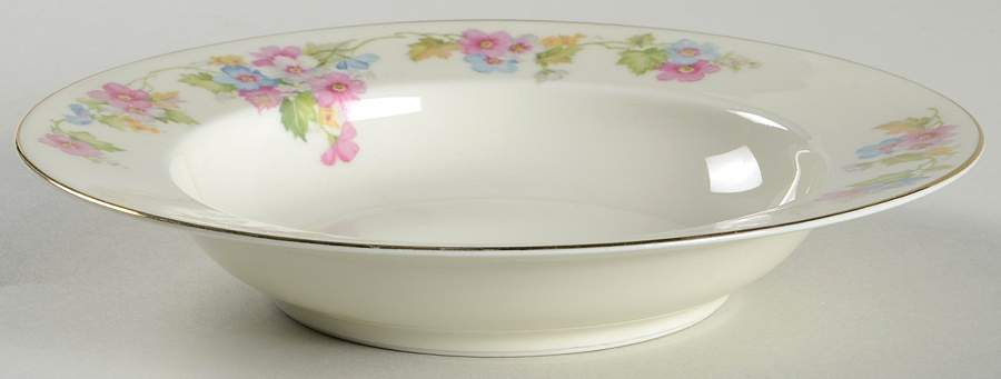 Springtime (Ivory Background, Pink Blue Gray) Rim Soup Bowl by Thun-1