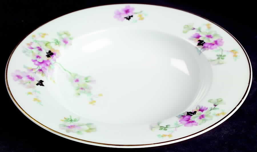 Virginia (Pink Flowers, Black Leaves) Rim Soup Bowl by Thun-1