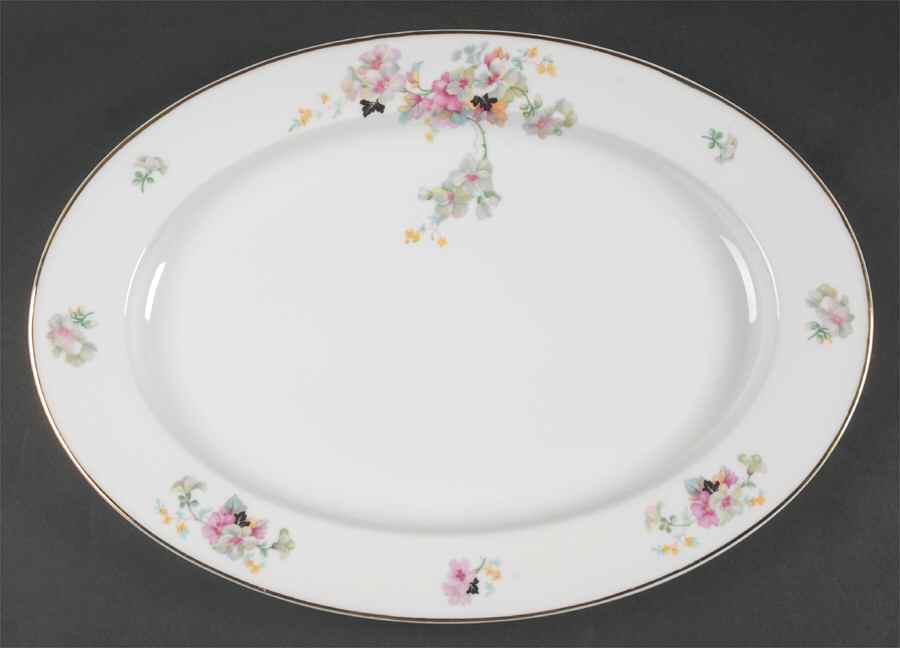 Virginia (Pink Flowers, Black Leaves) 16" Oval Serving Platter by Thun-1
