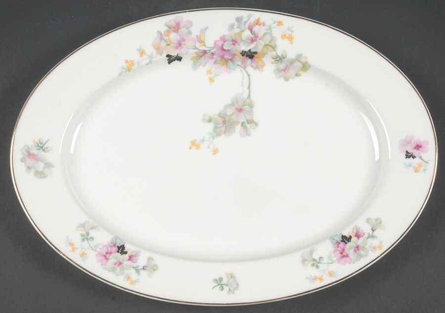 Virginia (Pink Flowers, Black Leaves) 12" Oval Serving Platter by Thun-1