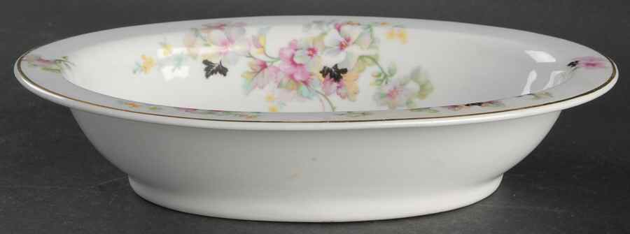 Virginia (Pink Flowers, Black Leaves) 10" Oval Vegetable Bowl by Thun-1
