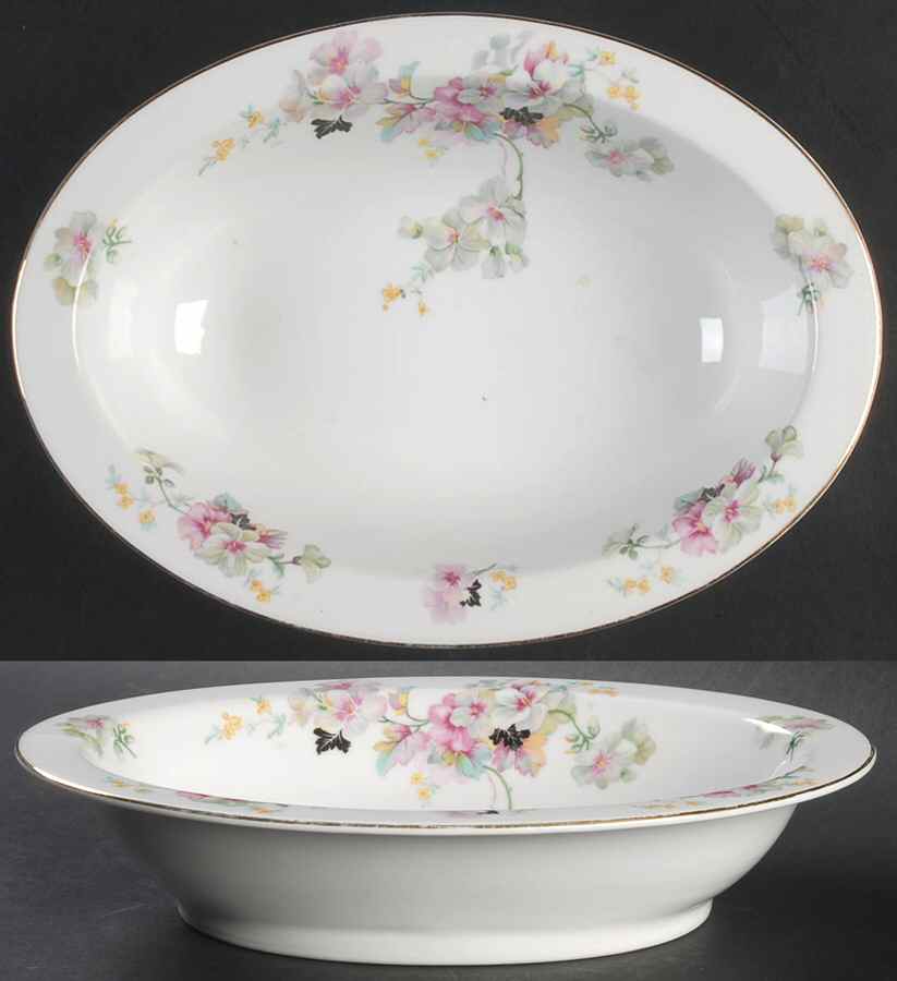 Virginia (Pink Flowers, Black Leaves) 9" Oval Vegetable Bowl by Thun-1