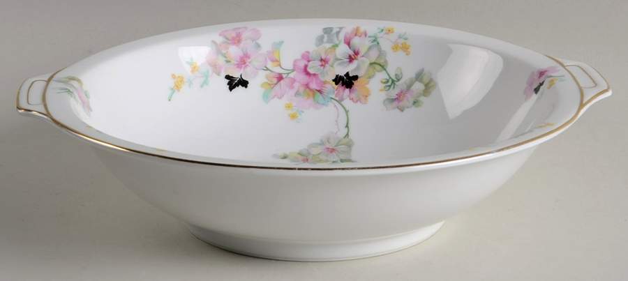 Virginia (Pink Flowers, Black Leaves) 10" Round Vegetable Bowl by Thun-1