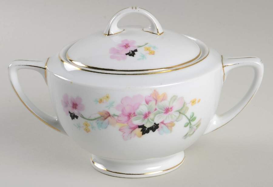 Virginia (Pink Flowers, Black Leaves) Sugar Bowl & Lid by Thun-1