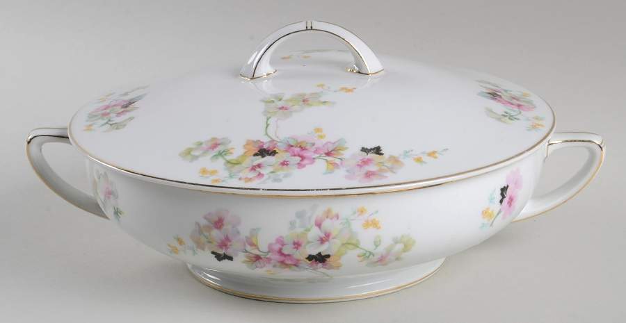 Virginia (Pink Flowers, Black Leaves) Round Covered Vegetable by Thun-1