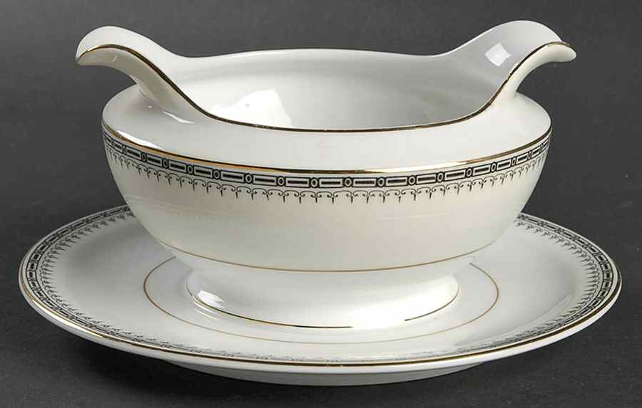Virginia (Geometric Band) Gravy Boat with Attached Underplate by Thun-1