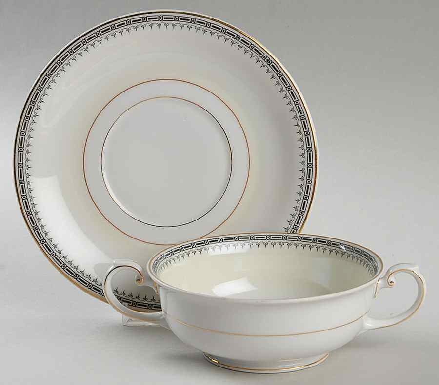 Virginia (Geometric Band) Footed Cream Soup Bowl & Saucer Set by Thun-1