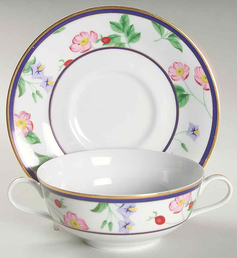 American Garden (France) Flat Cream Soup Bowl & Saucer Set by Tiffany-1