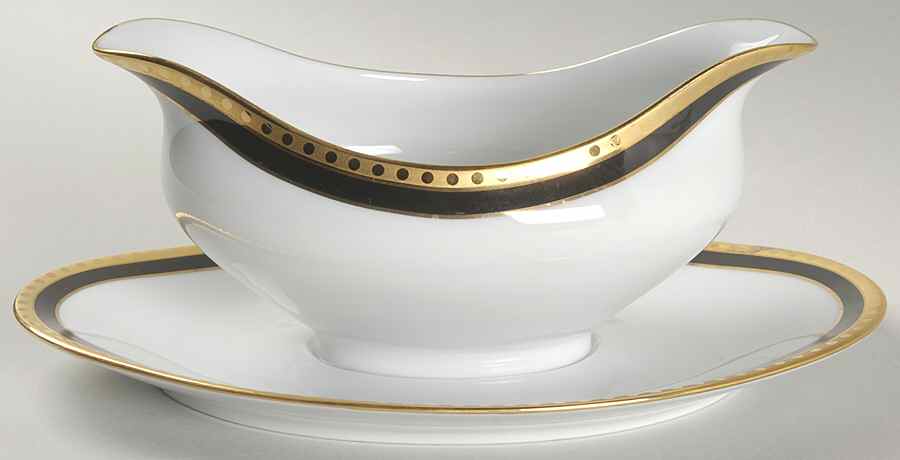 Black Band Gravy Boat with Attached Underplate by Tiffany-1