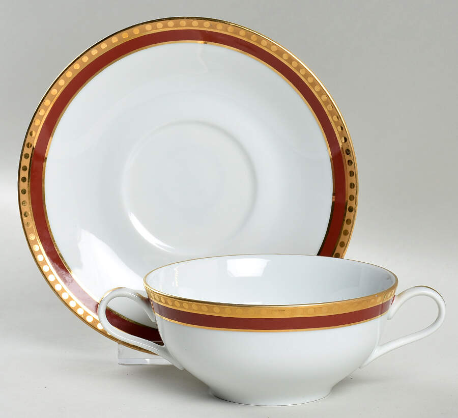 Rust Band Flat Cream Soup Bowl & Saucer Set by Tiffany-1