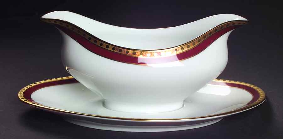 Rust Band Gravy Boat with Attached Underplate by Tiffany-1