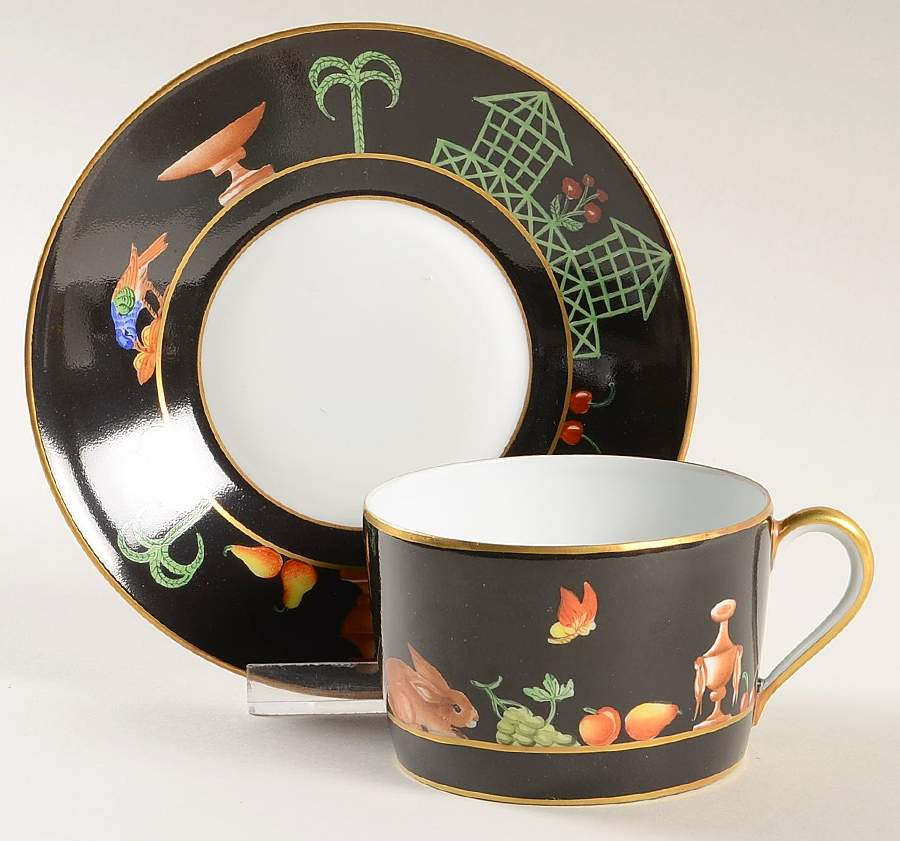 Black Shoulder Flat Cup & Saucer Set by Tiffany-1