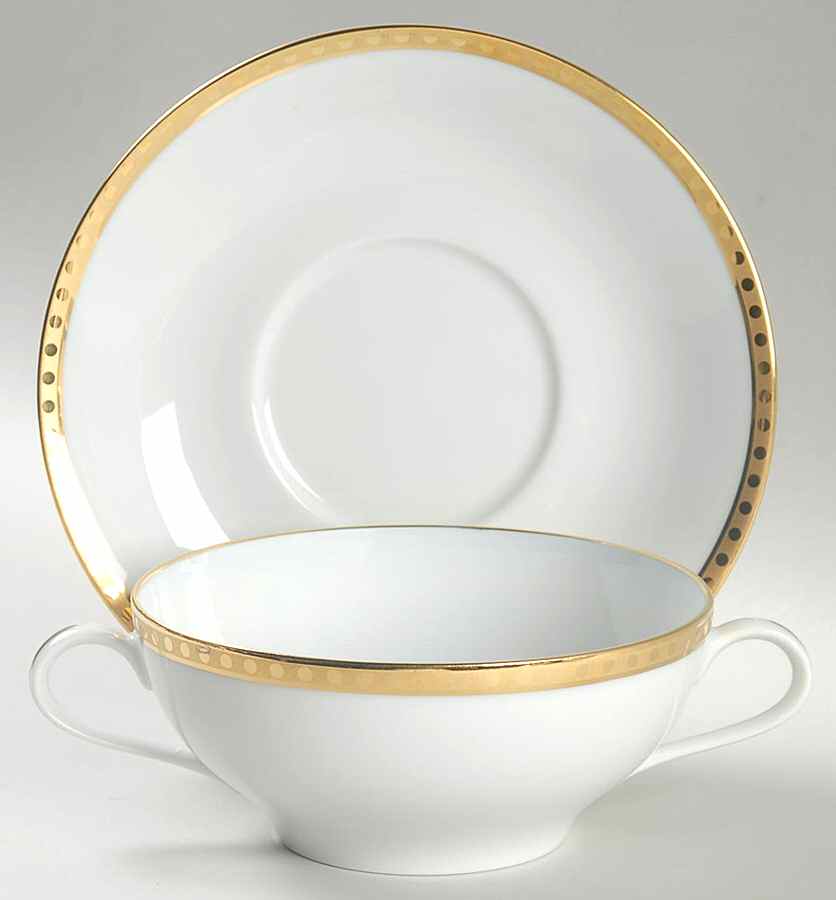 Gold Band Flat Cream Soup Bowl & Saucer Set by Tiffany-1